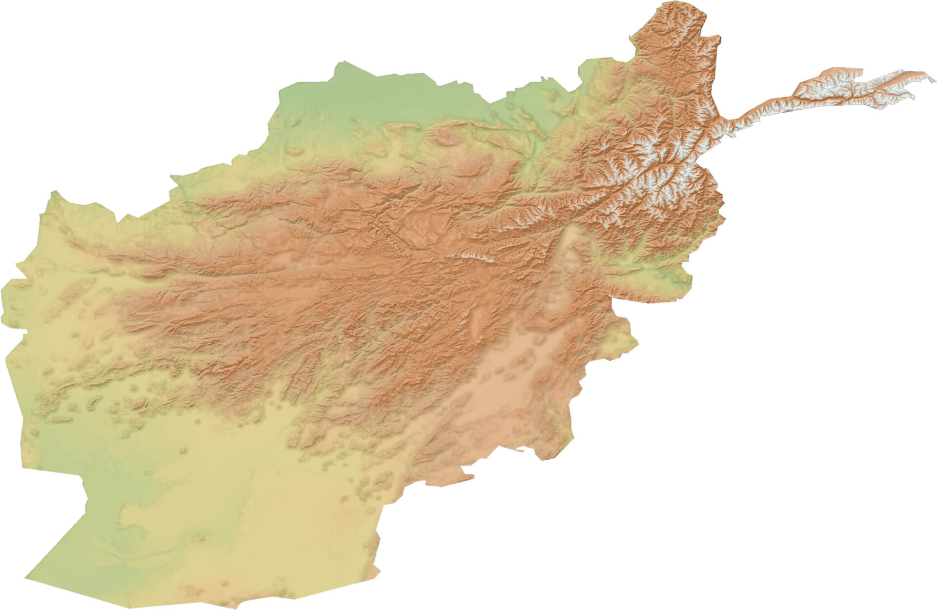 shaded relief map of Afghanistan